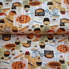 Baked Goods Fabric with Recipes 100% Cotton Fabric