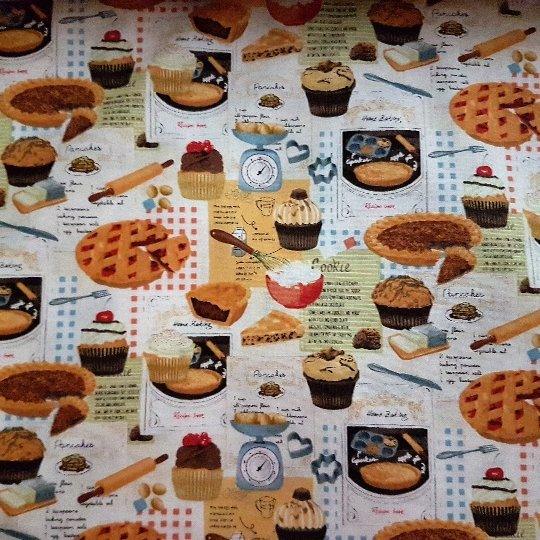 Baked Goods Fabric with Recipes 100% Cotton Fabric
