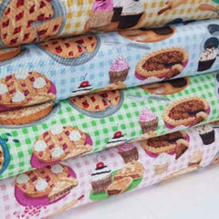 Baked Goods Pie Fabric on Gingham Background