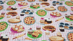 Baked Goods Pie Fabric on Gingham Background