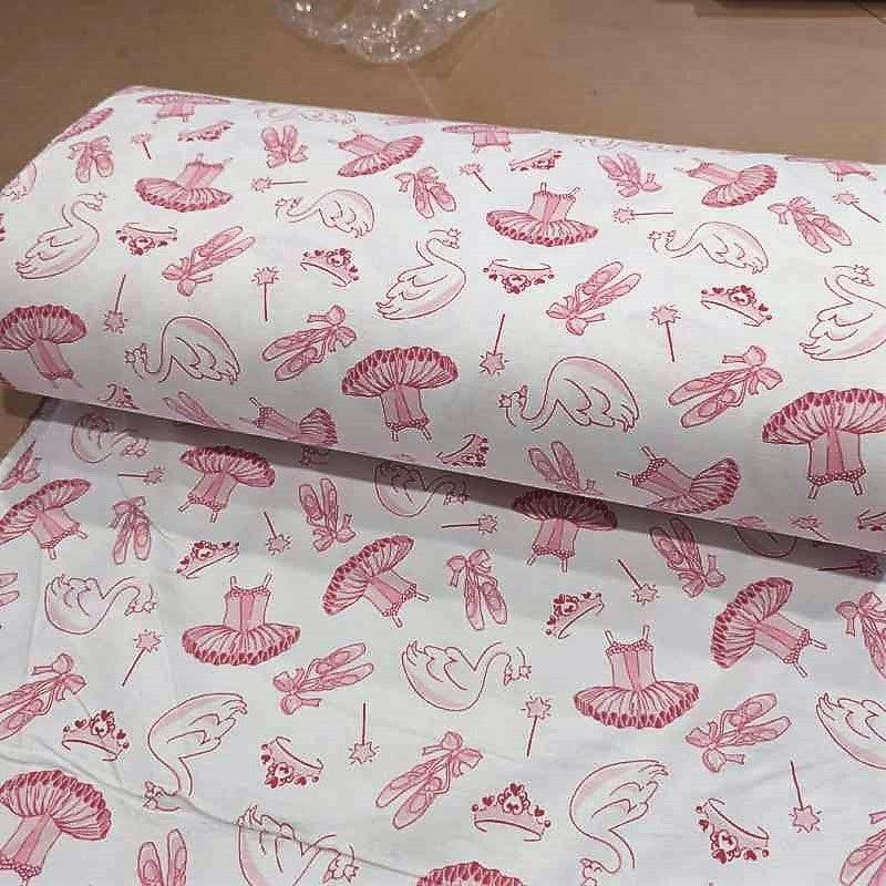 Ballerina FLANNEL on cream, Baby Girl flannel fabric