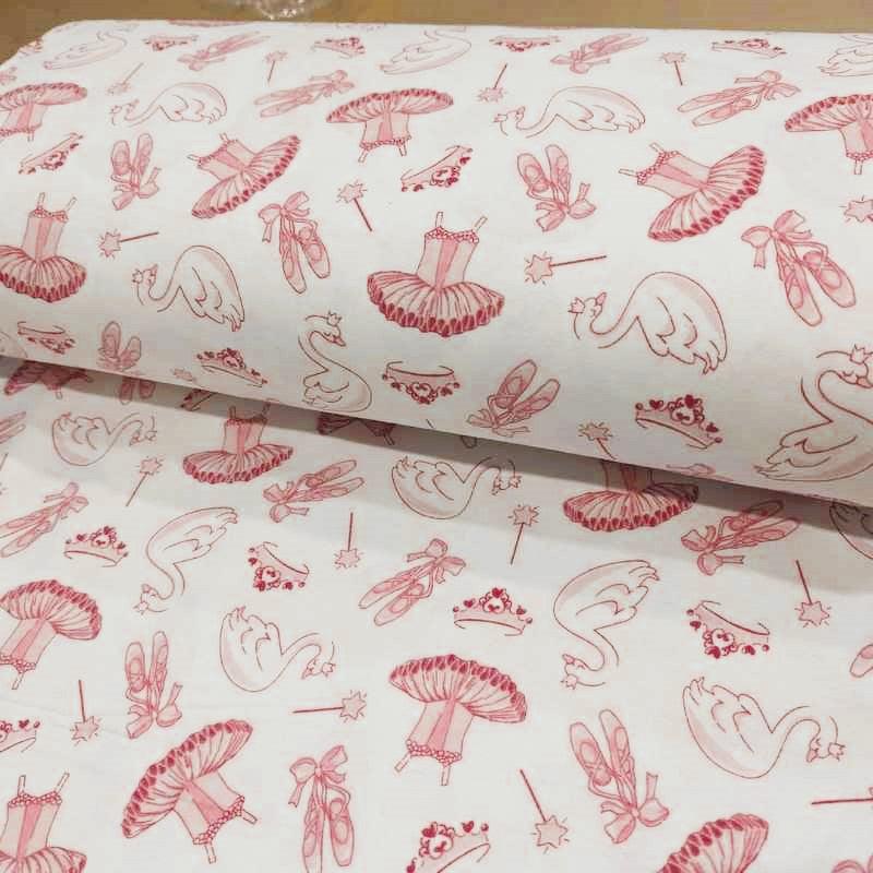 Ballerina FLANNEL on cream, Baby Girl flannel fabric