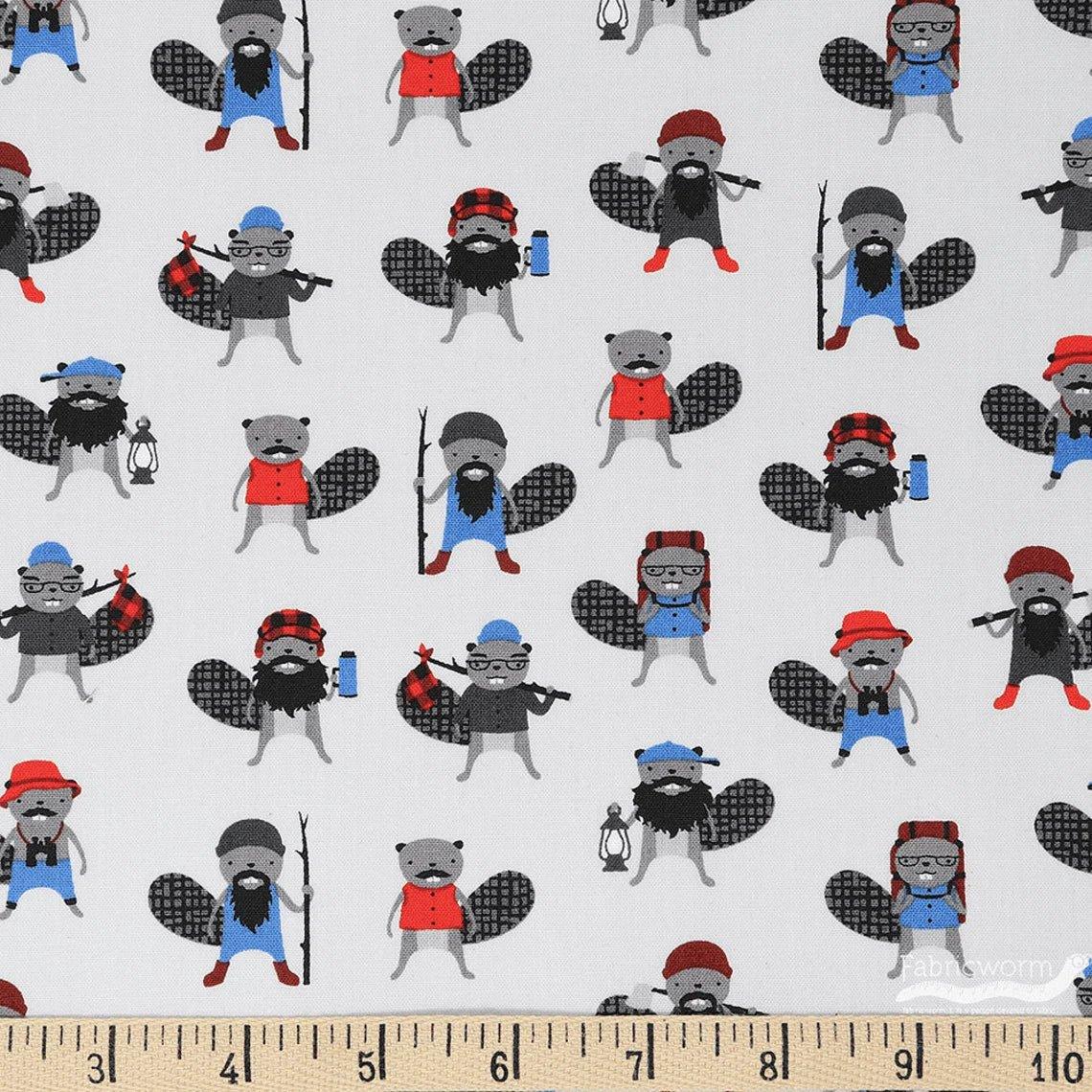 Beaver Fabric, Andy's Minis - Burly Beavers cotton fabric - Fabric Design Treasures