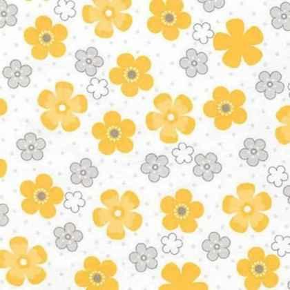 Big Floral Cozy Cotton FLANNEL, Gray and Yellow Floral