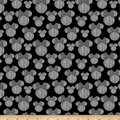 Black and White Minnie Mouse Heads - Fabric Design Treasures