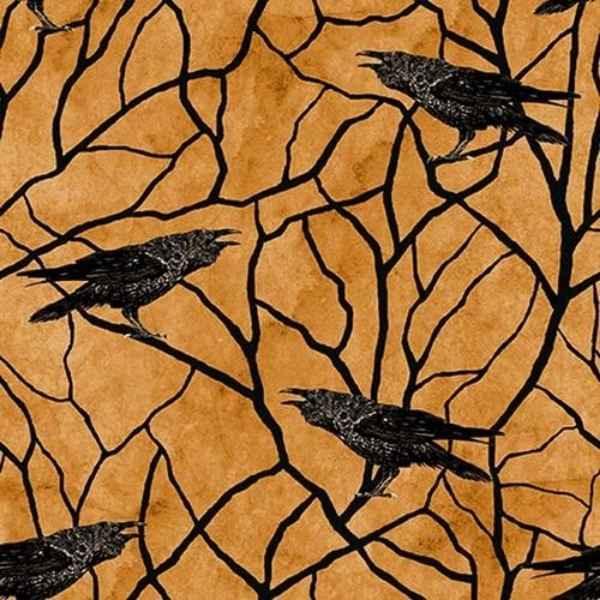 Black Crows Fabric in Orange Deja Boo Collection