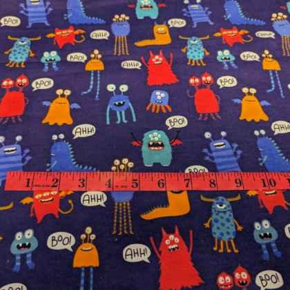 Boo monster FLANNEL fabric on Navy Flannel