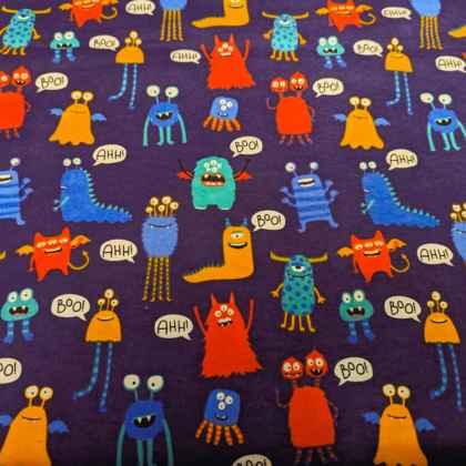 Boo monster FLANNEL fabric on Navy Flannel