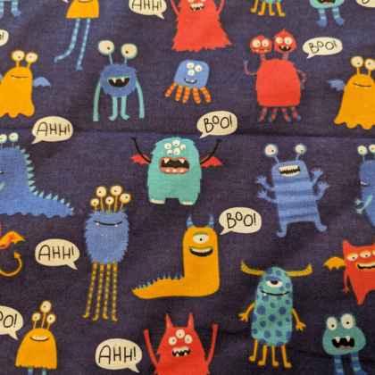 Boo monster FLANNEL fabric on Navy Flannel