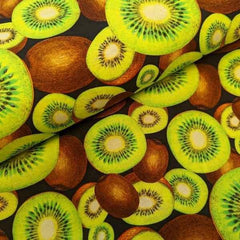 Bright Green Brown Kiwi Fabric, Food Fabric, Quilting Cotton Fabric