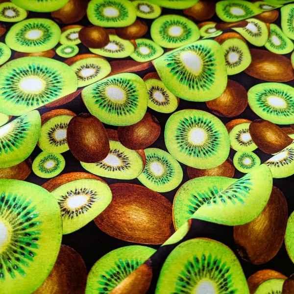 Bright Green Brown Kiwi Fabric, Food Fabric, Quilting Cotton Fabric