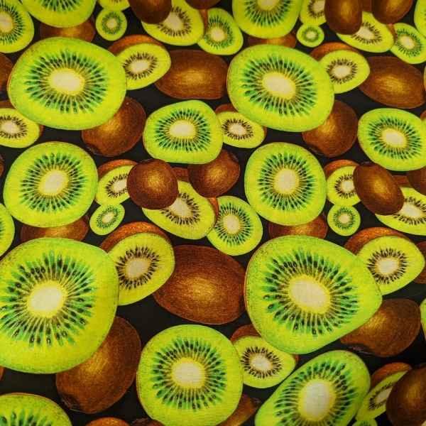 Bright Green Brown Kiwi Fabric, Food Fabric, Quilting Cotton Fabric