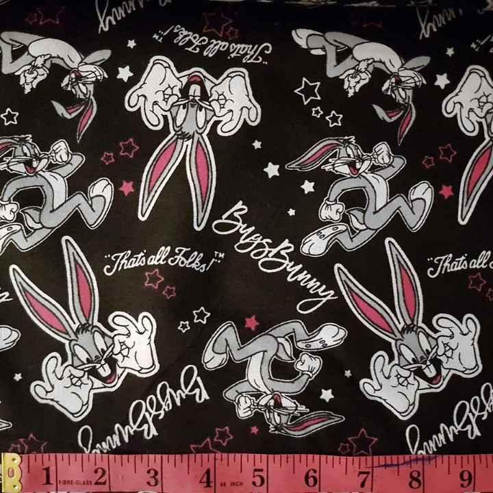 Bugs Bunny Flannel Fabric on Black | Fabric Design Treasures