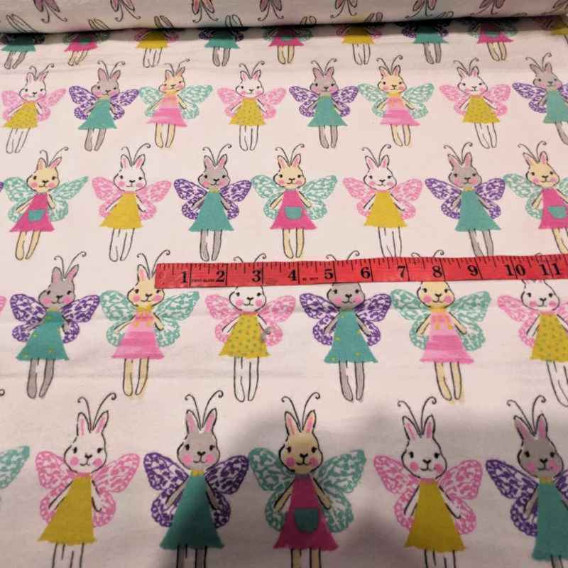 Butterfly Rabbit FLANNEL on White