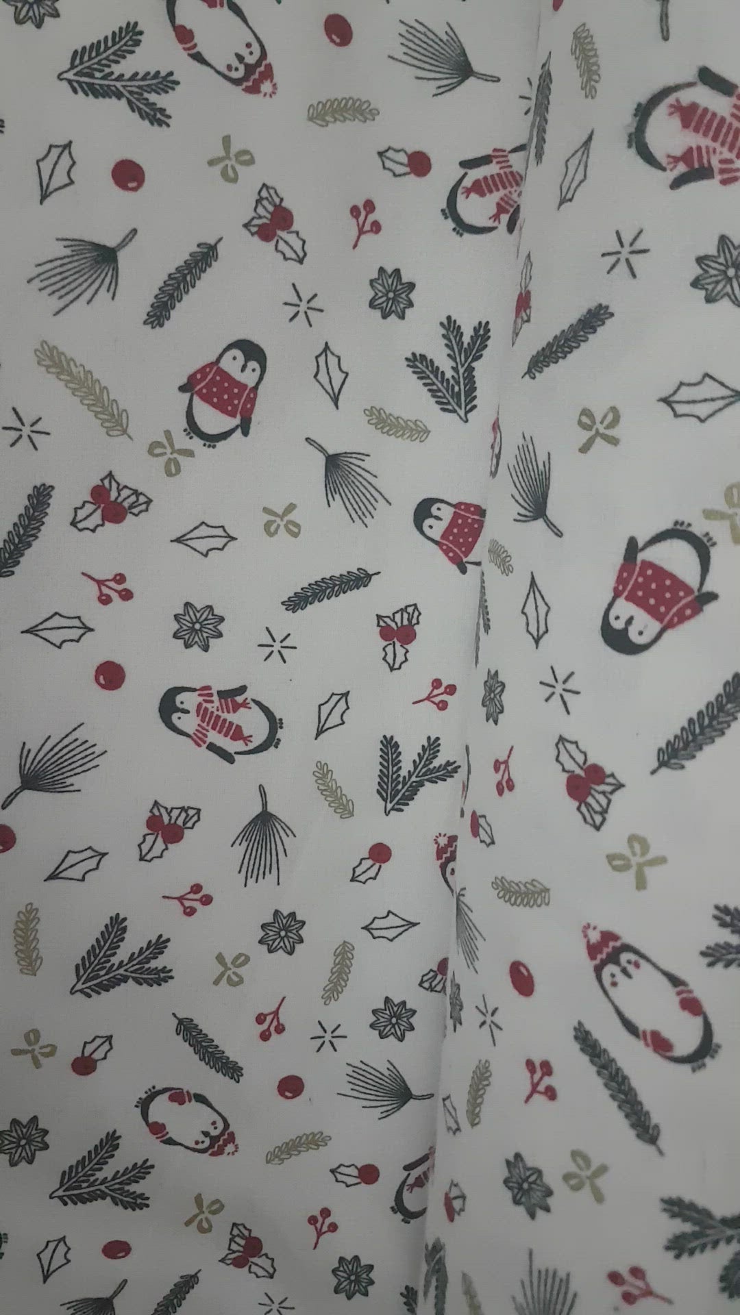 Penguin Flannel Fabric on White Christmas Flannel