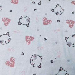 Cat and Hearts FLANNEL in Pink