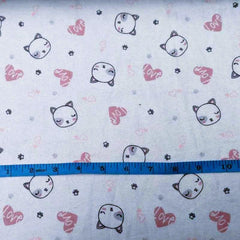 Cat and Hearts FLANNEL in Pink