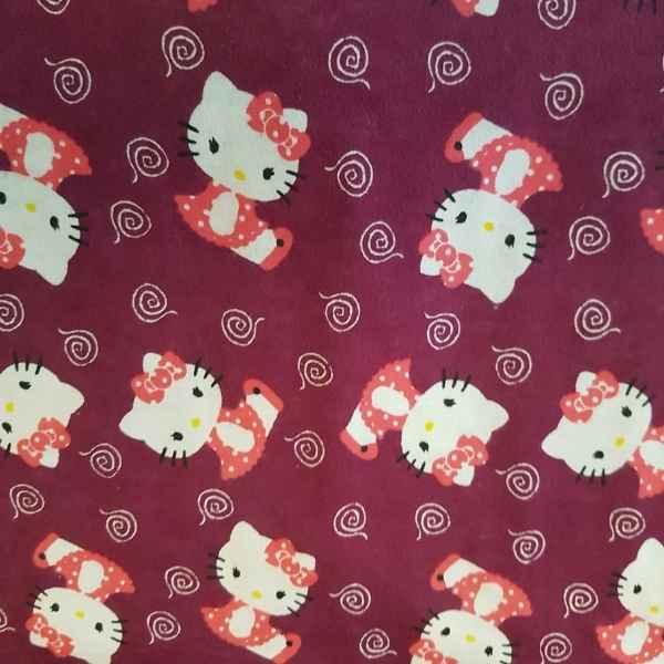 Cat FLANNEL Fabric on Burgundy