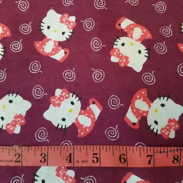 Cat FLANNEL Fabric on Burgundy