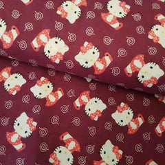 Cat FLANNEL Fabric on Burgundy