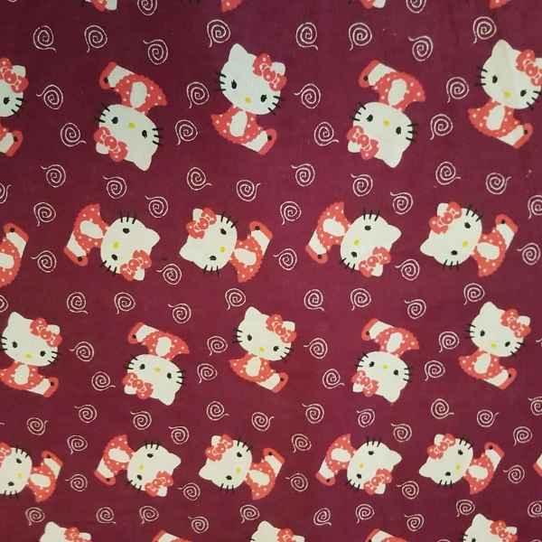 Cat FLANNEL Fabric on Burgundy