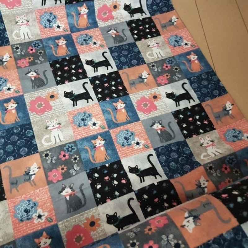 Cat Flannel Fabric Textured Block Cat Flannel