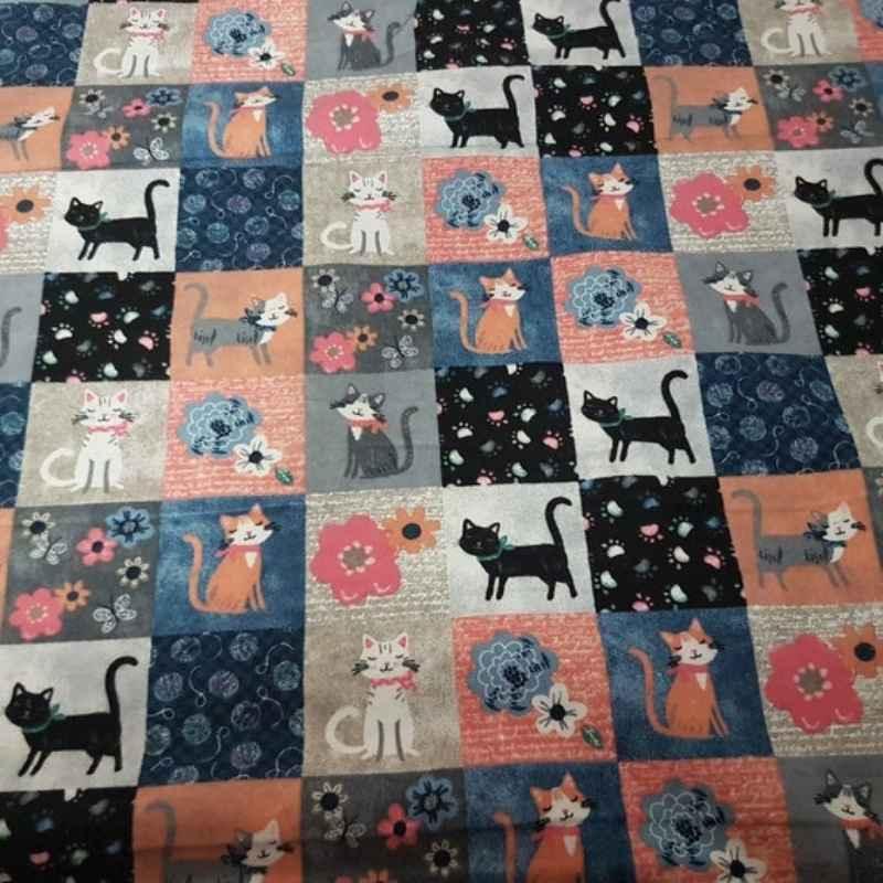 Cat Flannel Fabric Textured Block Cat Flannel