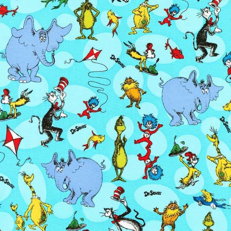 Celebrate Seuss in Aqua, Dr. Seuss Cotton Fabric