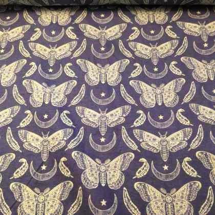 Celestial Moth FLANNEL Fabric on Purple Flannel