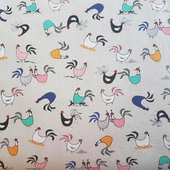 Chicken Fabric, Chickens on White or Grey, Quilting Fabric