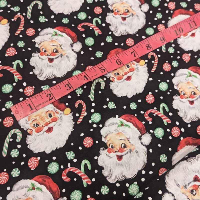 Christmas Fabric, Jolly Santa on Black