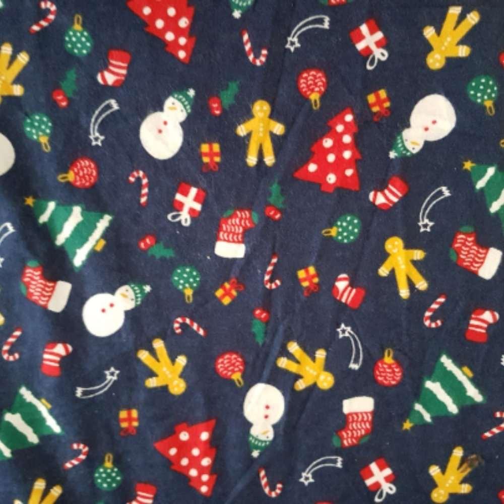 Christmas FLANNEL Fabric Gingerbread Man, Candy Cane on Navy