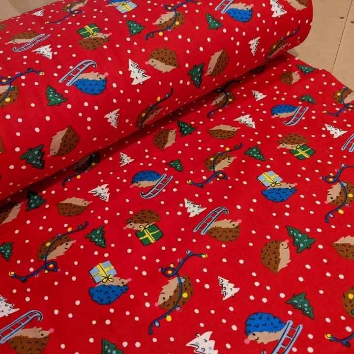 Christmas Flannel, Hedgehog FLANNEL fabric - Fabric Design Treasures