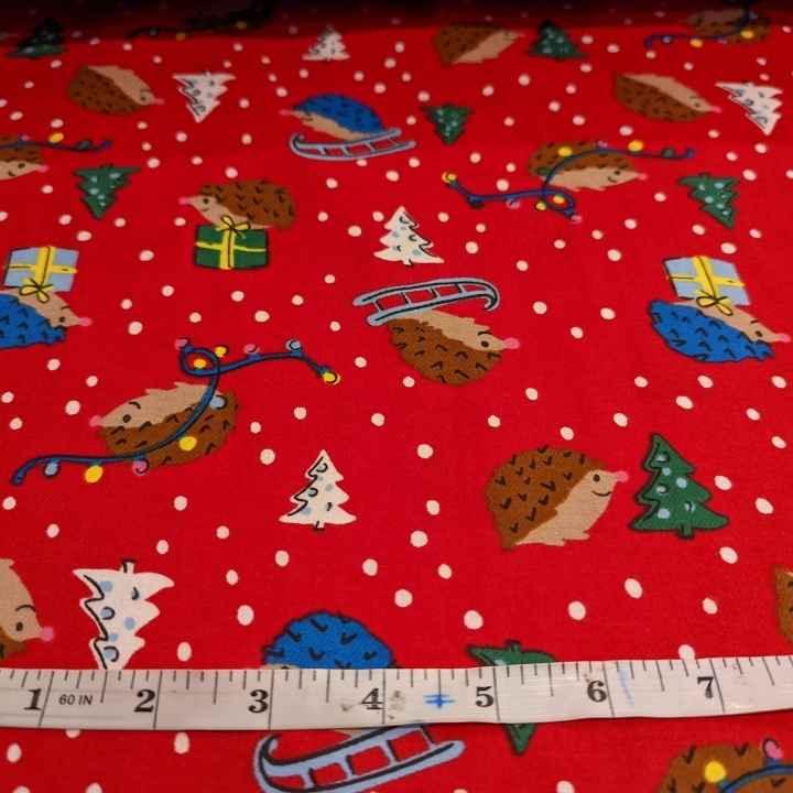 Christmas Flannel, Hedgehog FLANNEL Fabric