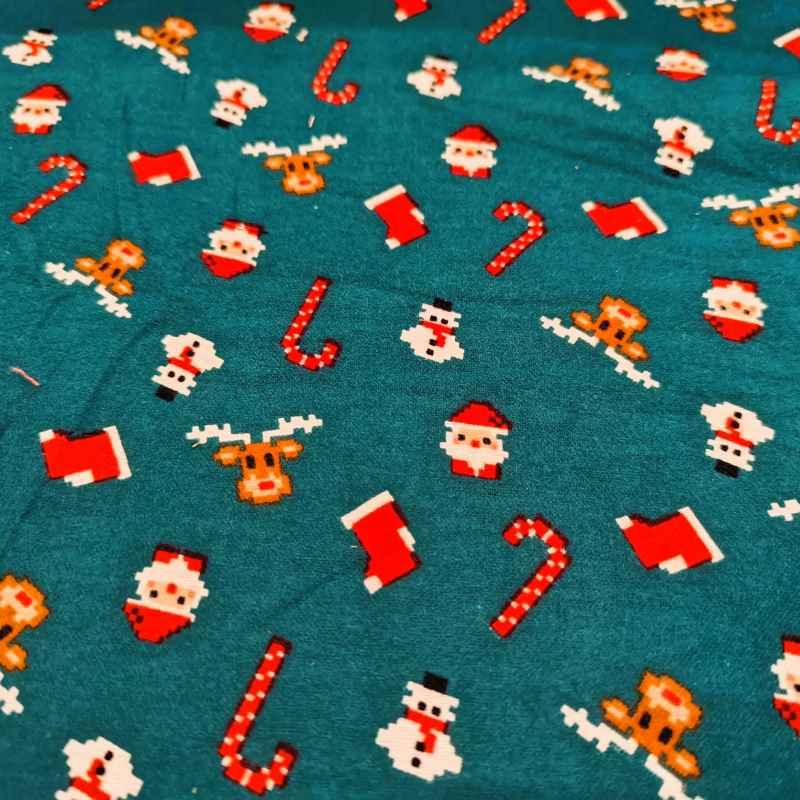 Christmas Flannel, Pixelated Santa Claus, Candy Cane - Fabric Design Treasures