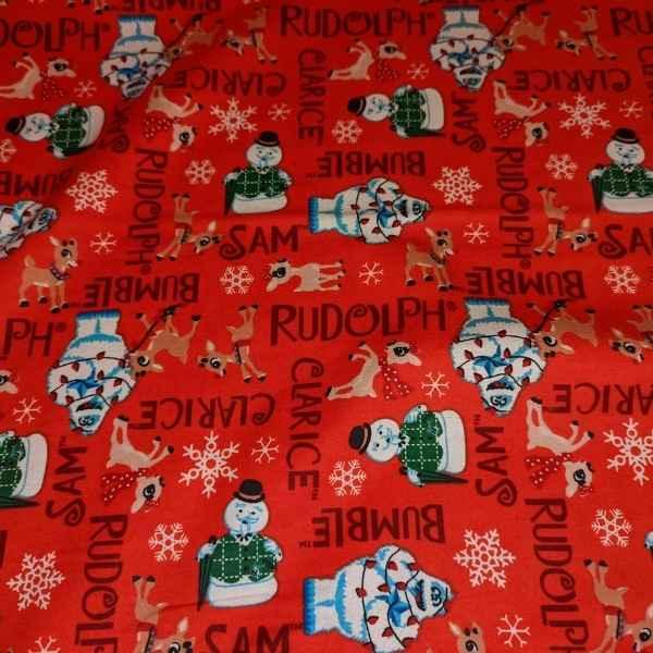 Christmas Flannel Rudolph Flannel Character Names Red - Fabric Design Treasures