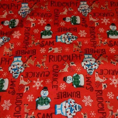 Christmas Flannel Rudolph Flannel Character Names Red - Fabric Design Treasures