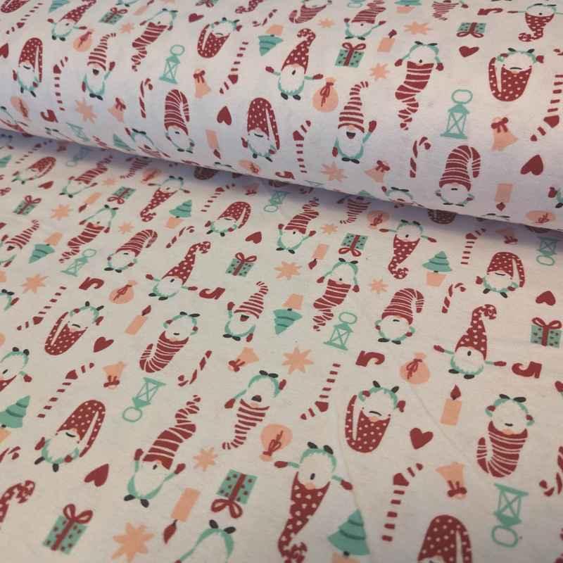 Christmas Gnome FLANNEL on Cream Flannel Fabric