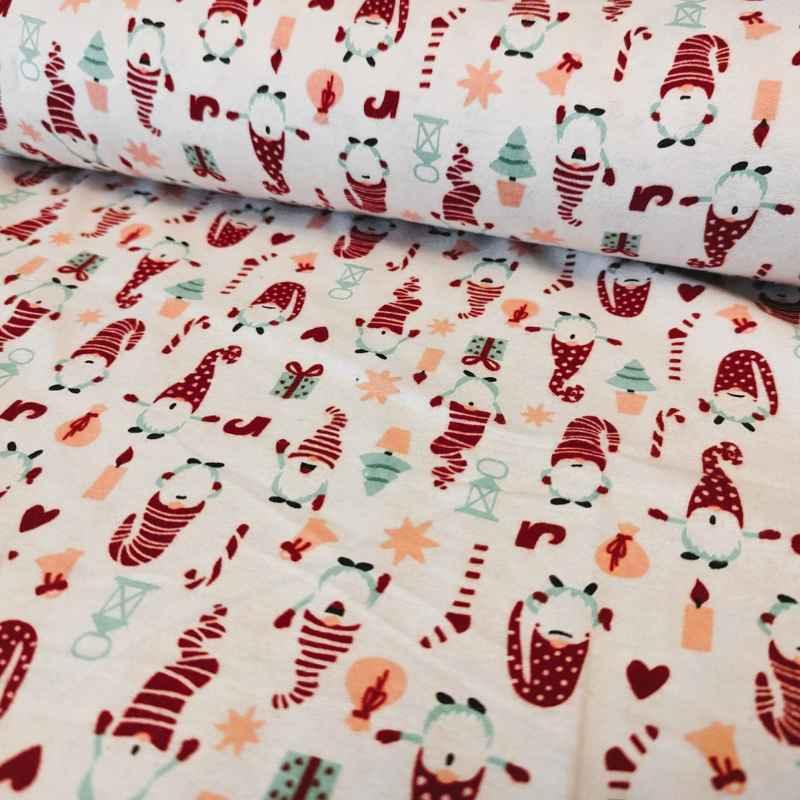 Christmas Gnome FLANNEL on Cream Flannel Fabric