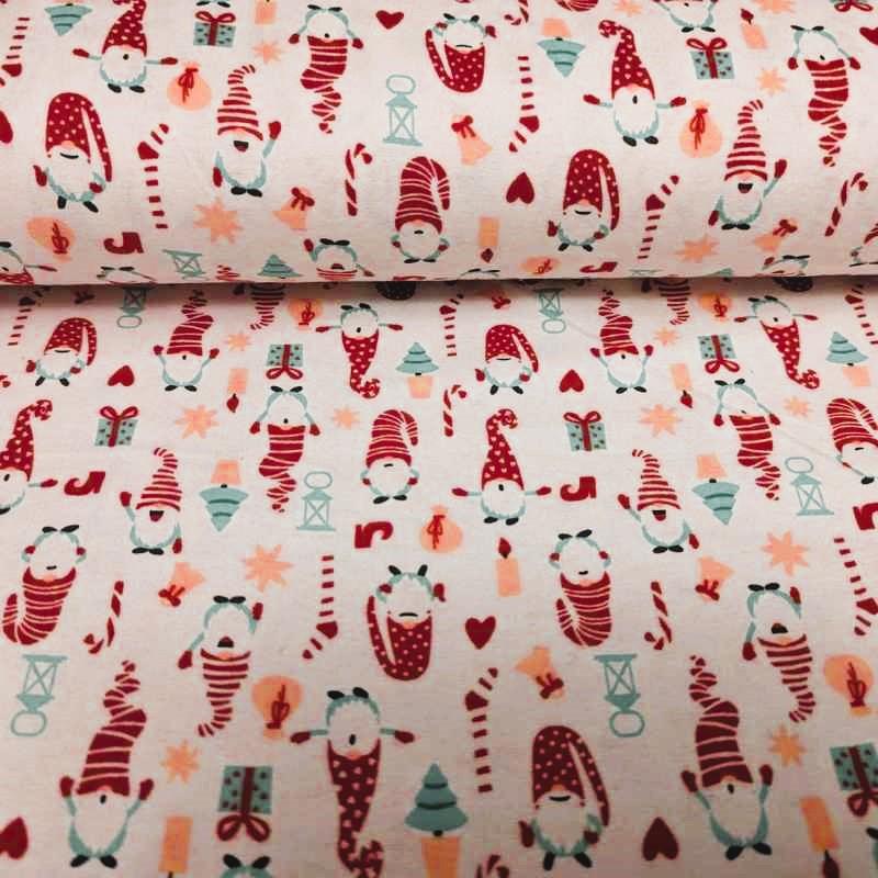Christmas Gnome FLANNEL on Cream Flannel Fabric