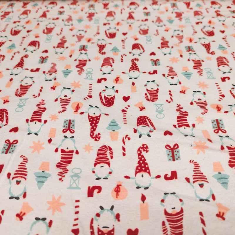 Christmas Gnome FLANNEL on Cream Flannel Fabric