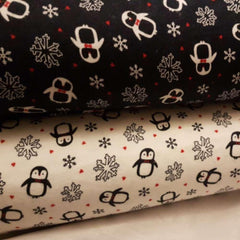 Christmas Penguin and Snowflakes FLANNEL Fabric