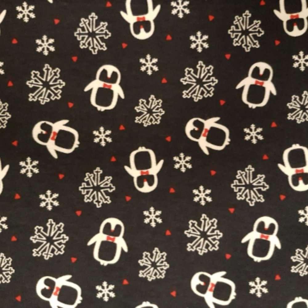 Christmas Penguin and Snowflakes FLANNEL Fabric