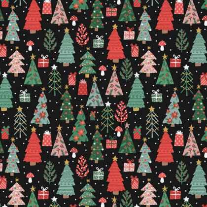Christmas Tree Black, Polar Bear Lodge - Fabric Design Treasures