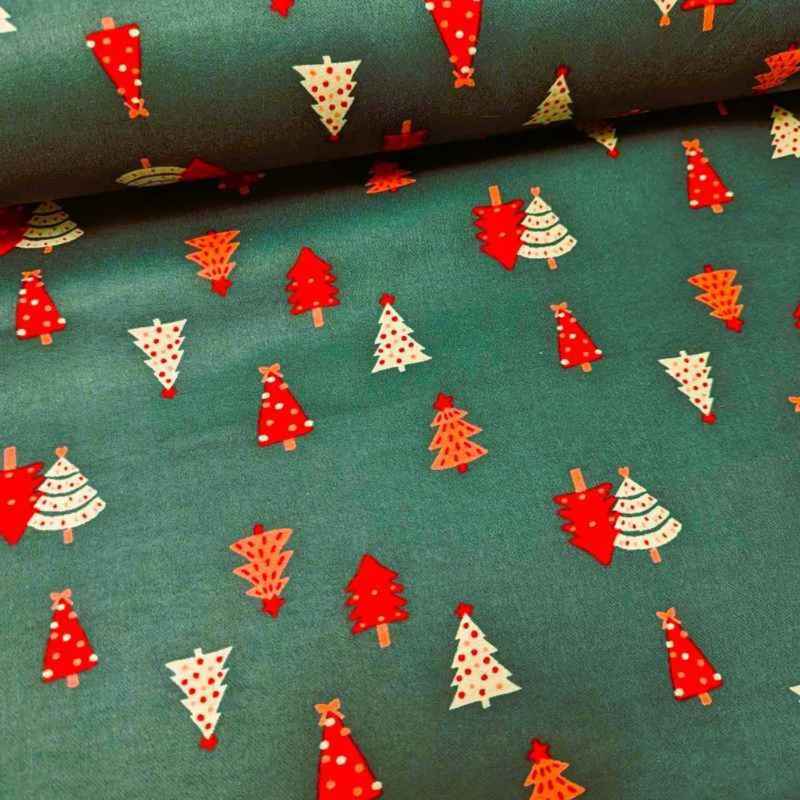 Christmas Tree FLANNEL Fabric on Green | Fabric Design Treasures