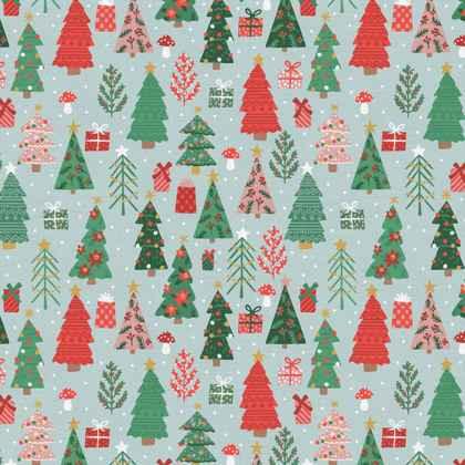 Christmas Tree Light Blue, Polar Bear Lodge - Fabric Design Treasures