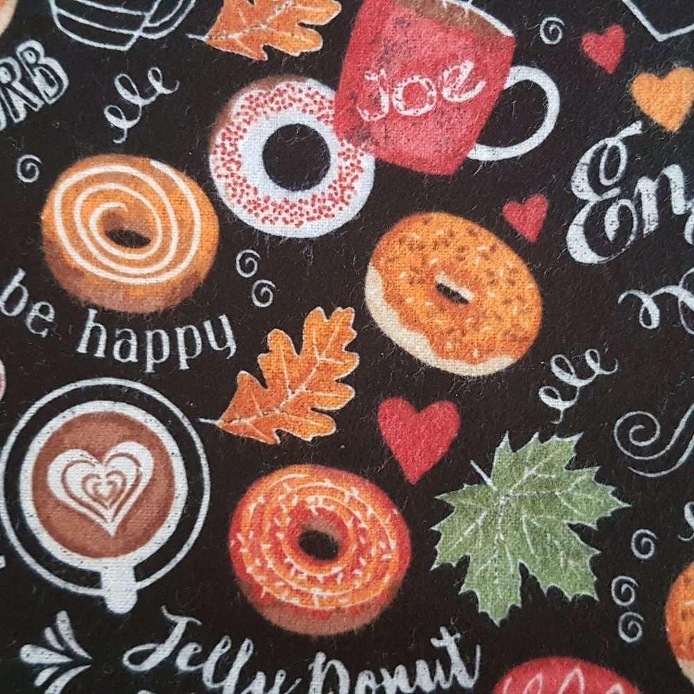 Coffee & Donut Play on Words FLANNEL Fabric