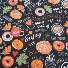 Coffee & Donut Play on Words FLANNEL Fabric - Fabric Design Treasures