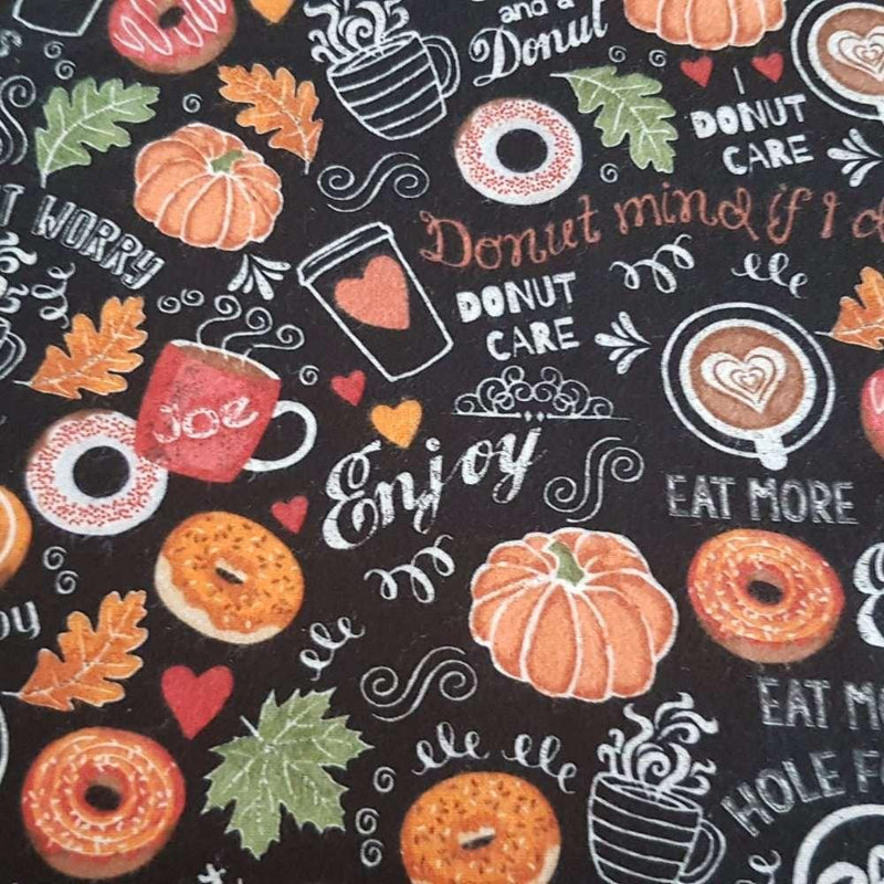 Coffee & Donut Play on Words FLANNEL Fabric