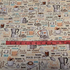 Coffee House Robert Kaufman Images and Text on Beige